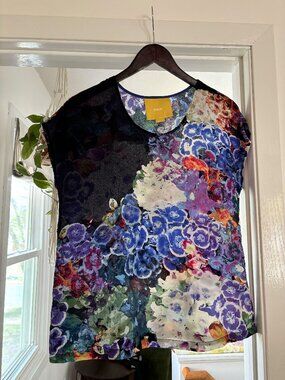 Anthro Maeve Painterly Floral Blouse Size 4 | Artistic Print Boho Top